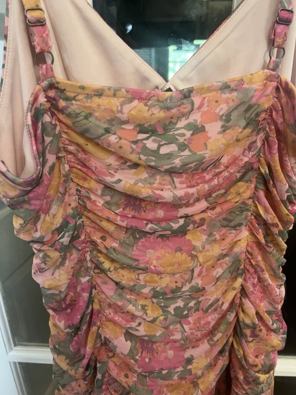 Vintage Y2K Floral Mesh Overlay Dress Pink Fairy pinup size XL Wild Fable. Q - Picture 7 of 8